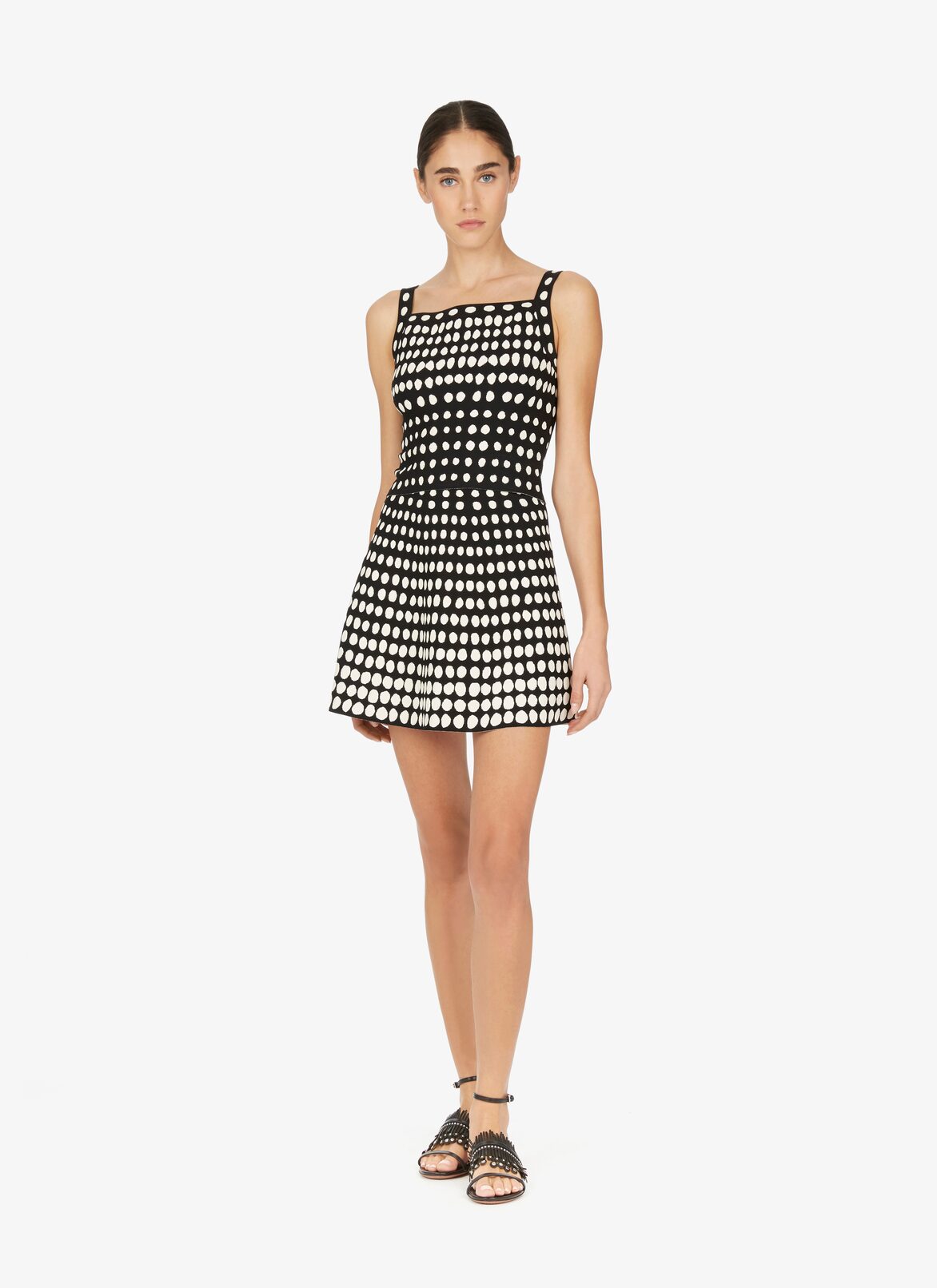 Mesh Trapeze Mini Skirt ALAÏA BLACK/WHITE MESH TRAPEZE MINI SKIRT